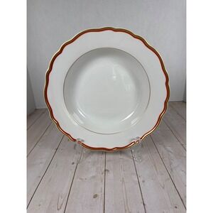 Meissen Orange‎ Band Rimmed Soup Bowl Gold Trim Crossed Swords 9 5/8"